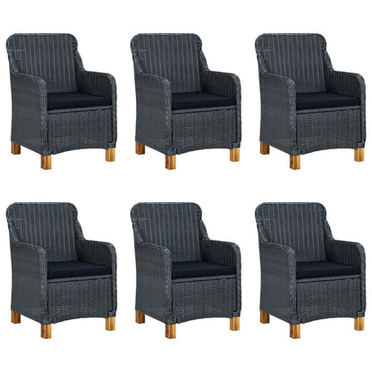 Set Pranzo da Giardino 7 pz con Cuscini Polyrattan Grigio Scuro | homemem39