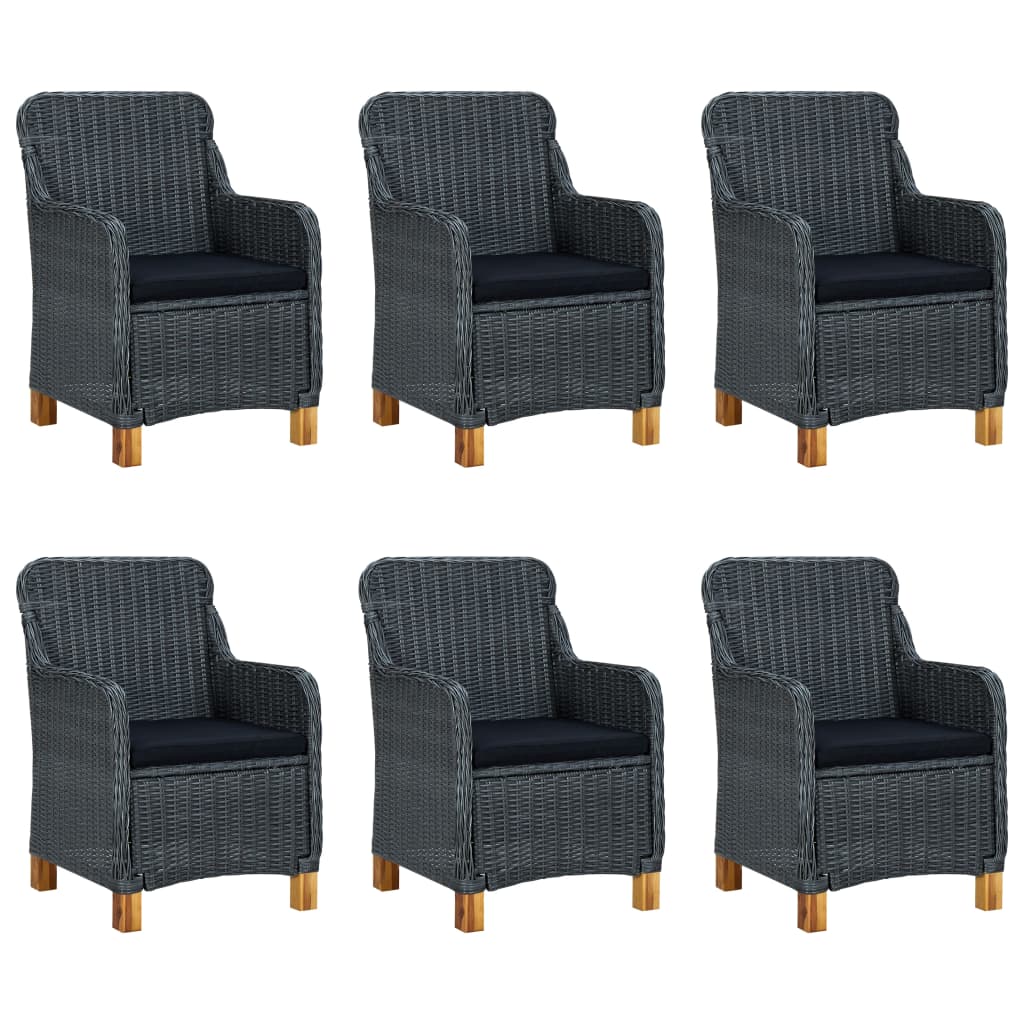 Set Pranzo da Giardino 7 pz con Cuscini Polyrattan Grigio Scuro | homemem39