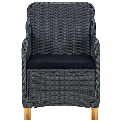 Set da Pranzo da Giardino 9pz e Cuscini Polyrattan Grigio Scuro