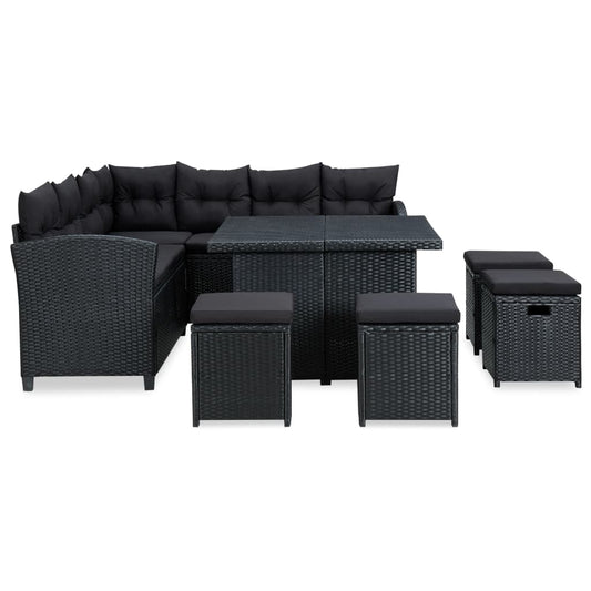 Set Divani da Giardino 6 pz con Cuscini in Polyrattan Nero - homemem39
