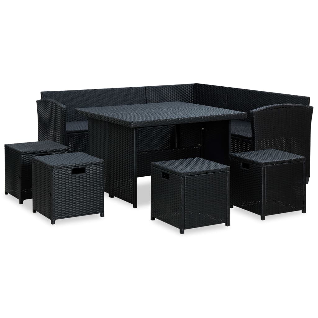 Set Divani da Giardino 6 pz con Cuscini in Polyrattan Nero - homemem39