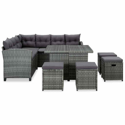 Set Divani da Giardino 6 pz con Cuscini in Polyrattan Grigio