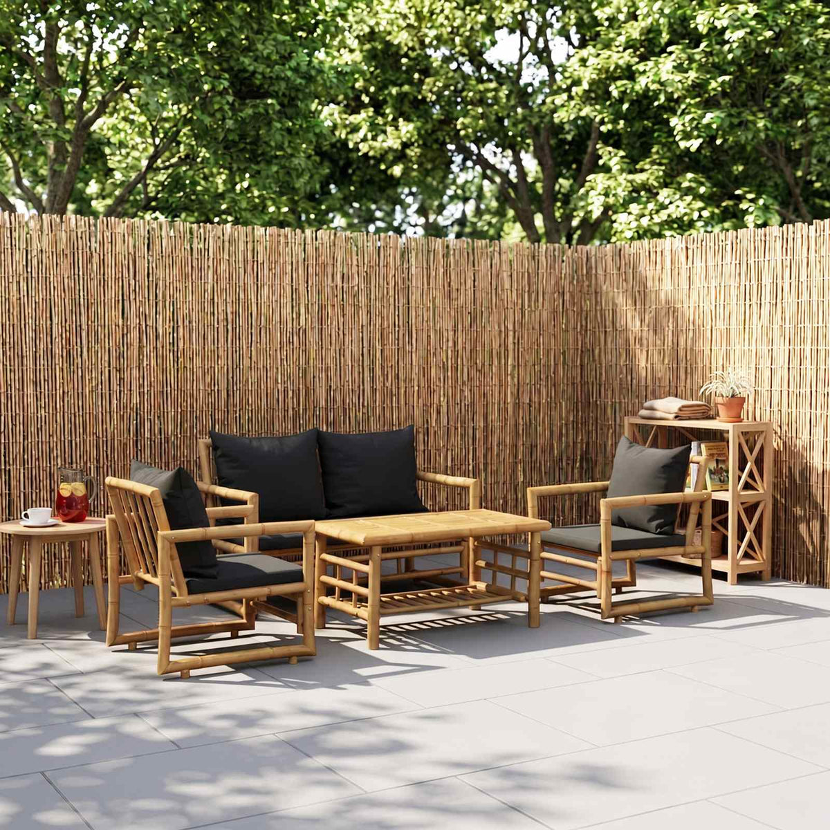 Set Divani da Giardino 4 pz con Cuscini in Bambù
