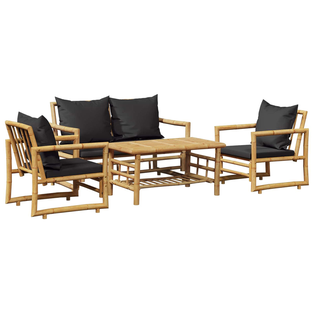Set Divani da Giardino 4 pz con Cuscini in Bambù