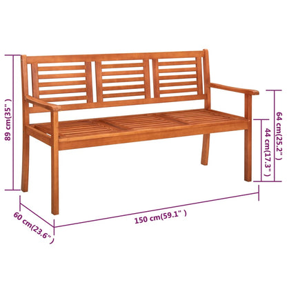 Panchina da Giardino e Cuscino 3 Posti 150cm Eucalipto Massello