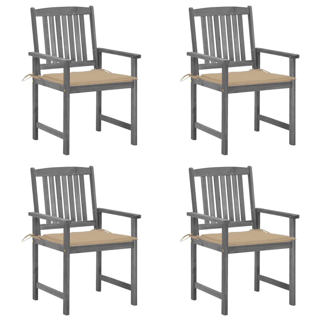 Garden Chairs with Cushions 4 pcs in Solid Gray Acacia