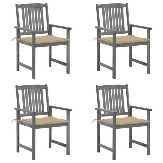 Garden Chairs with Cushions 4 pcs in Solid Gray Acacia