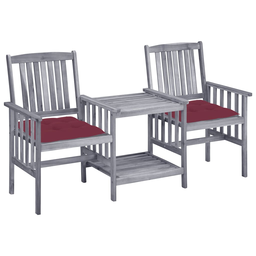 Garden Chairs with Cushions and Coffee Table in Solid Acacia