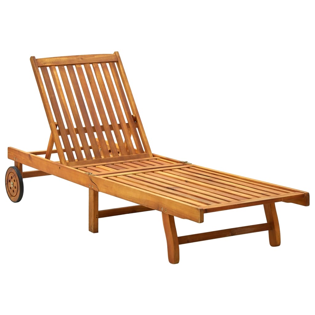 Garden Sun Lounger with Solid Acacia Cushion