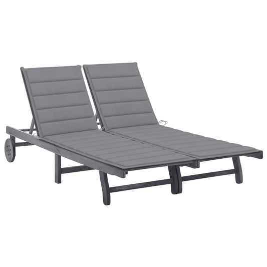 Gray 2-Seater Garden Deckchair with Solid Acacia Cushions