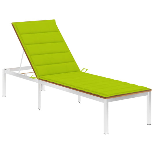 Deckchair with cushion in solid acacia wood and stainless steel