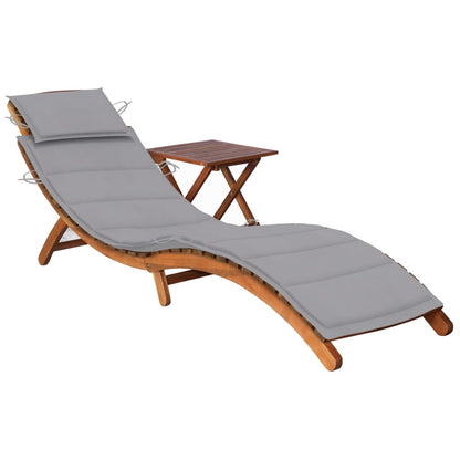 Garden Deckchair with Cushion and Table in Solid Acacia