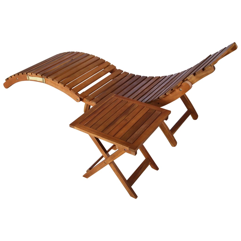 Garden Deckchair with Cushion and Table in Solid Acacia