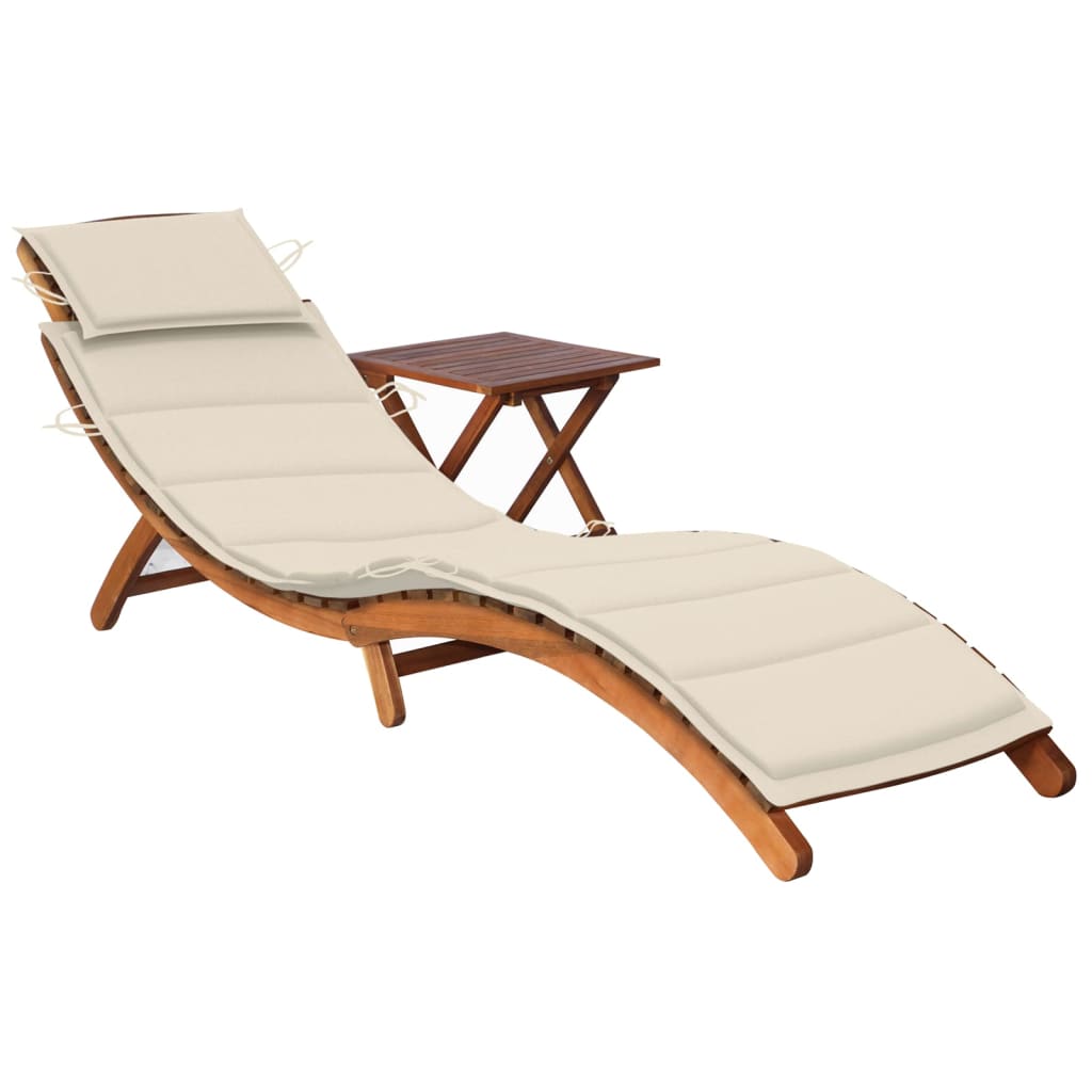 Garden Deckchair with Cushion and Table in Solid Acacia