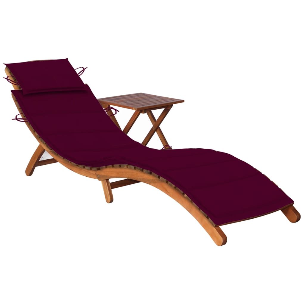 Garden Deckchair with Cushion and Table in Solid Acacia