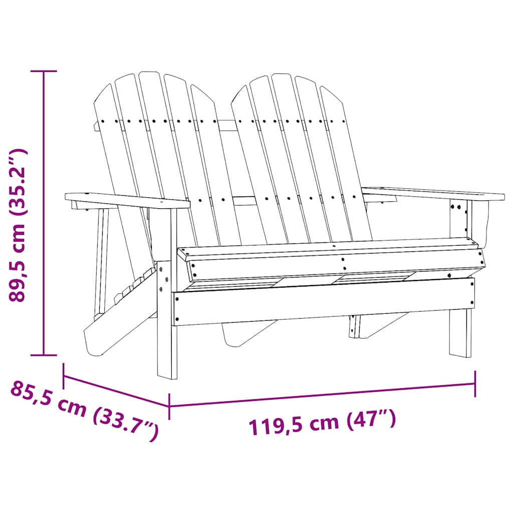 Sedia da Giardino Adirondack a 2 Posti in Legno di Abete Grigia | homemem39
