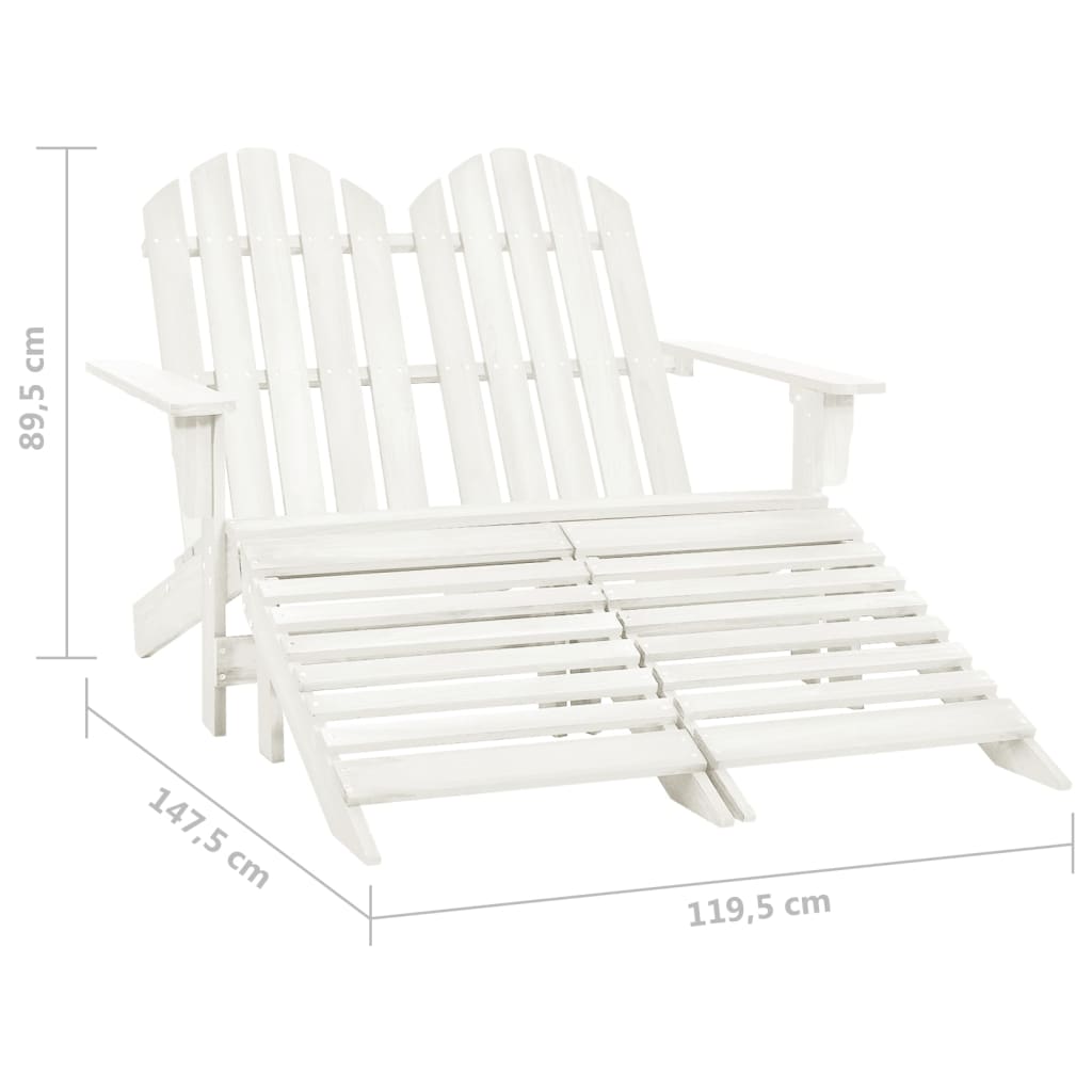Sedia da Giardino a 2 Posti con Pouf in Legno di Abete Bianca | homemem39