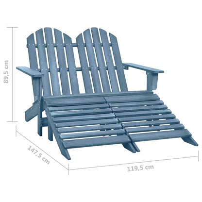 Sedia da Giardino a 2 Posti con Pouf in Legno di Abete Bianca | homemem39