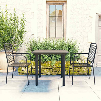 Set da Pranzo da Giardino 3 pz Nero in Vetro e Acciaio | homemem39