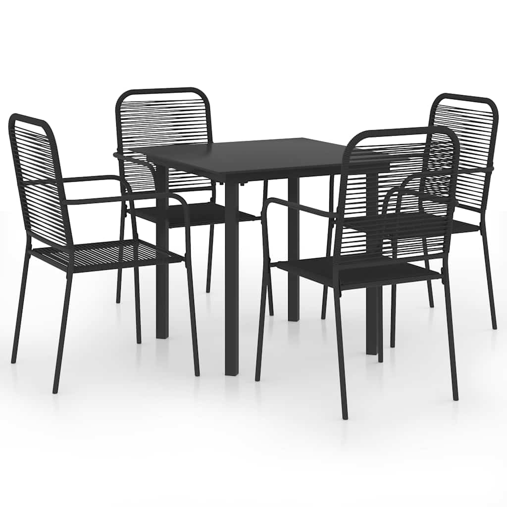 Set da Pranzo da Giardino 5 pz Nero in Vetro e Acciaio | homemem39