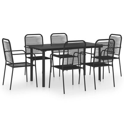 Set da Pranzo da Giardino 7 pz Nero in Vetro e Acciaio | homemem39
