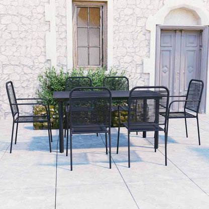 Set da Pranzo da Giardino 7 pz Nero in Vetro e Acciaio | homemem39