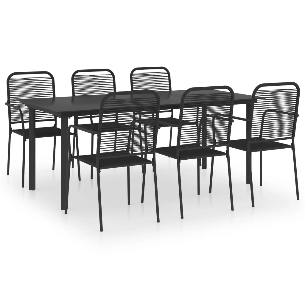 Set da Pranzo da Giardino 7 pz Nero in Vetro e Acciaio | homemem39