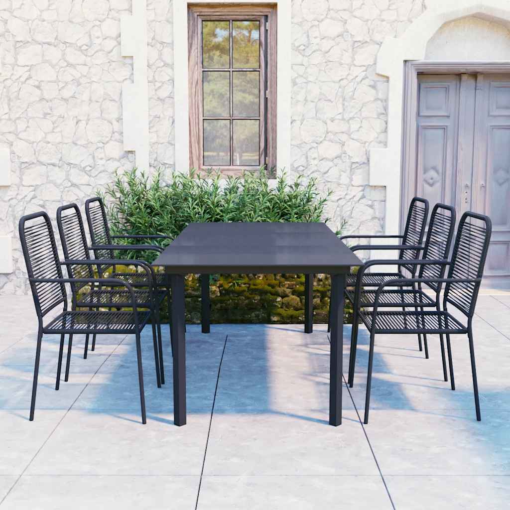 Set da Pranzo da Giardino 7 pz Nero in Vetro e Acciaio | homemem39
