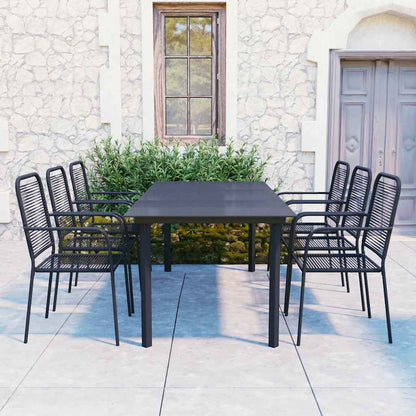 Set da Pranzo da Giardino 7 pz Nero in Vetro e Acciaio | homemem39