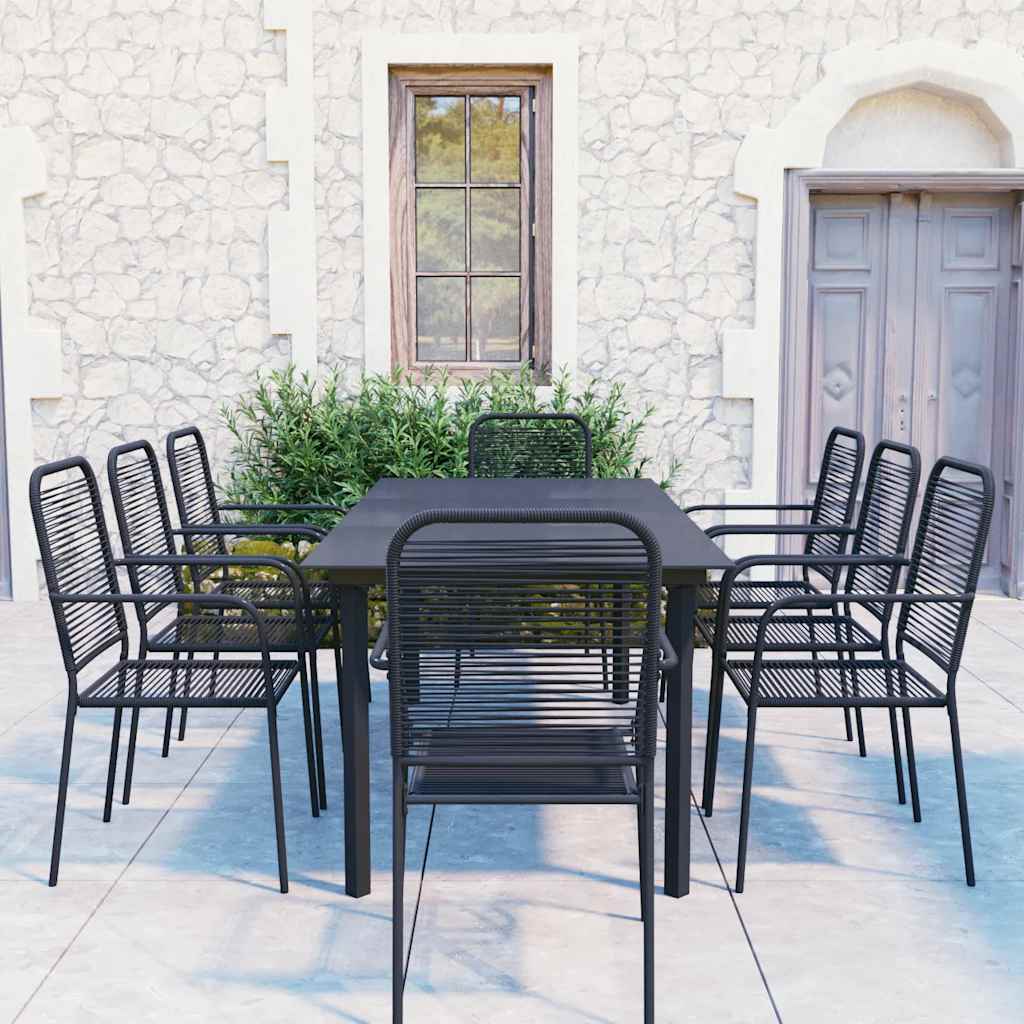 Set da Pranzo da Giardino 9 pz Nero in Vetro e Acciaio | homemem39