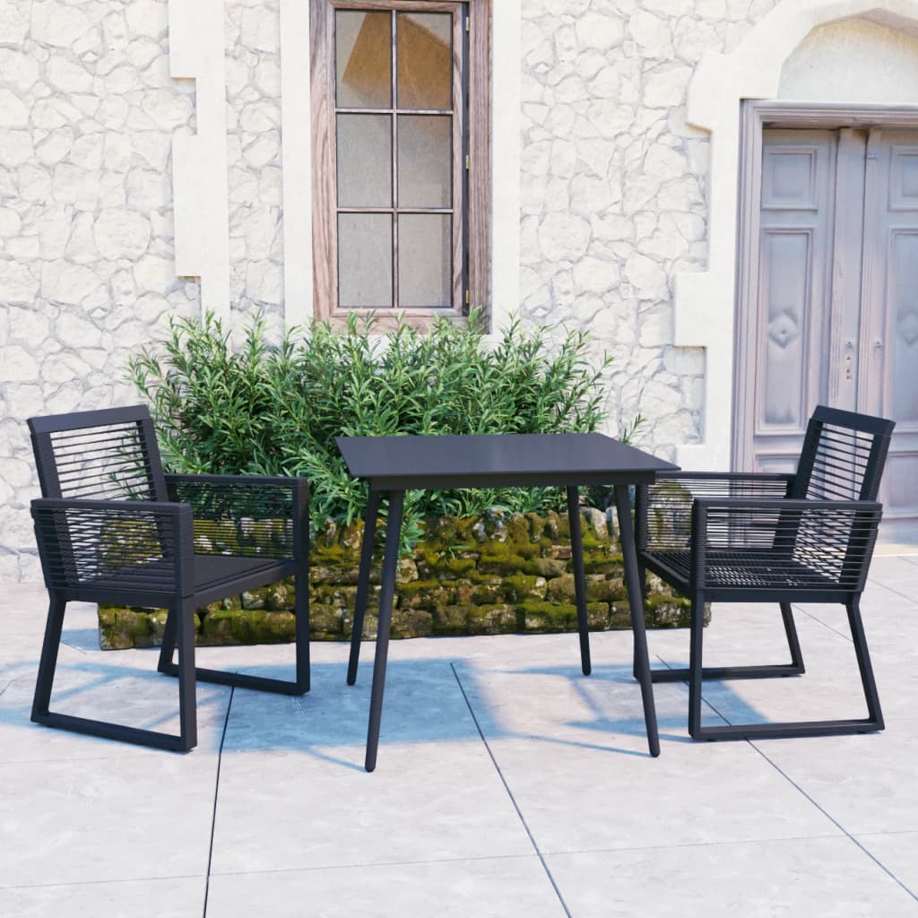 Set da Pranzo da Giardino 3 pz in Rattan PVC Nero - homemem39
