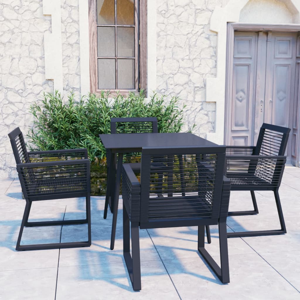 Set da Pranzo da Giardino 5 pz in Rattan PVC Nero | homemem39