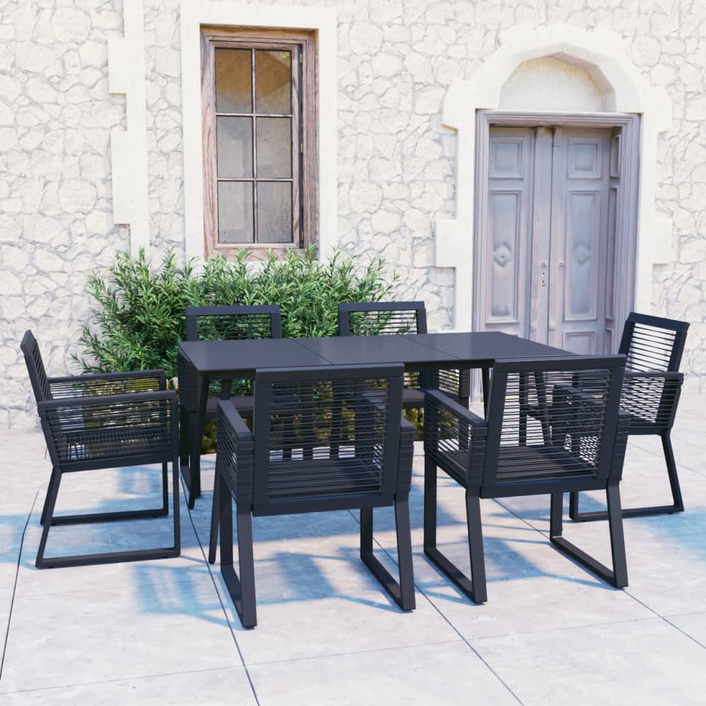 Set da Pranzo da Giardino 7 pz in Rattan PVC Nero | homemem39