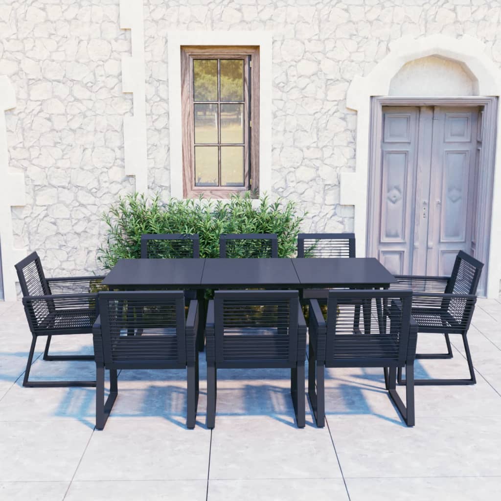 Set da Pranzo da Giardino 9 pz in Rattan PVC Nero - homemem39