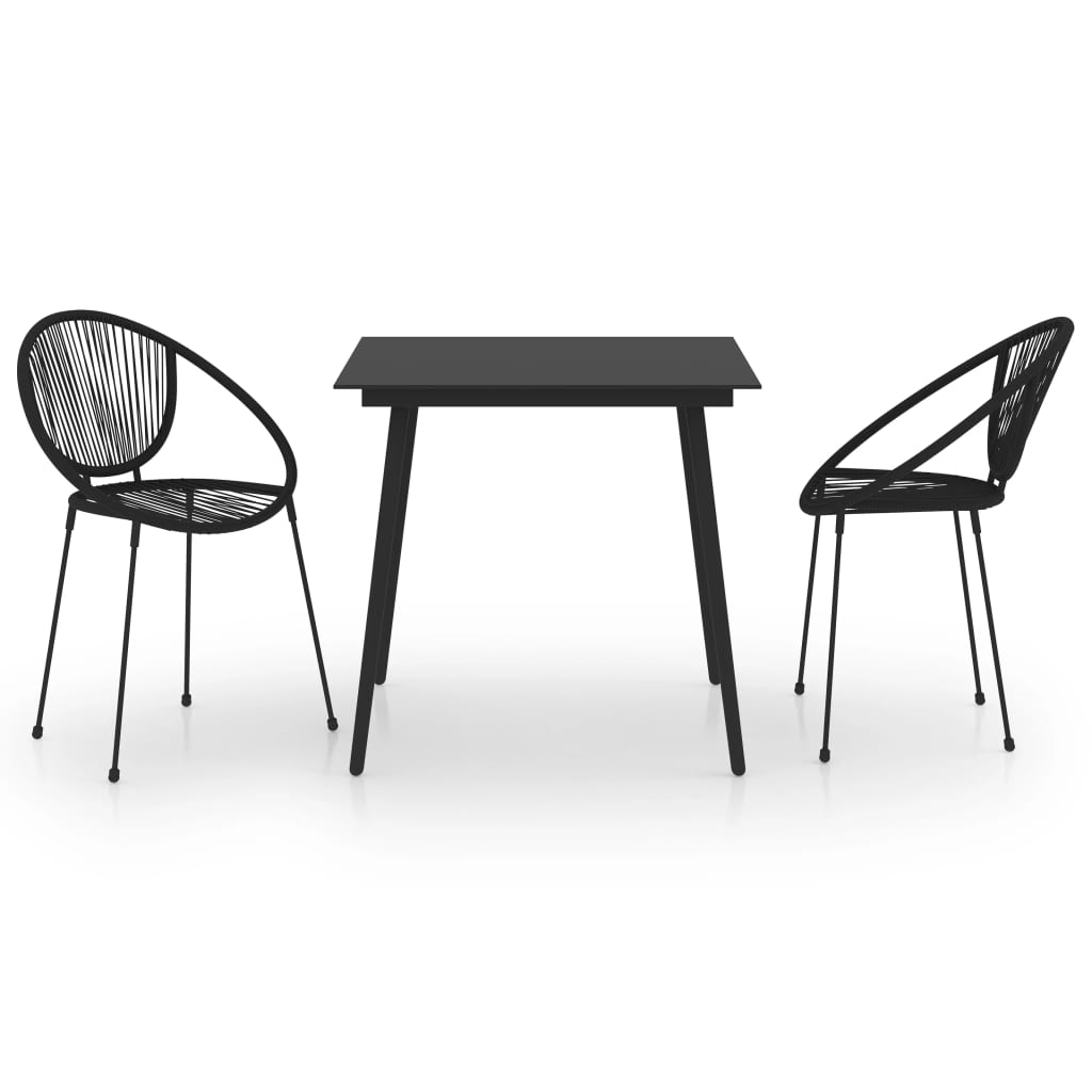 Set da Pranzo da Giardino 3 pz in Rattan PVC Nero | homemem39