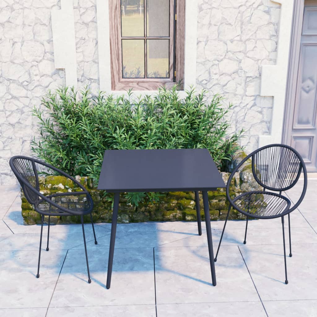 Set da Pranzo da Giardino 3 pz in Rattan PVC Nero | homemem39