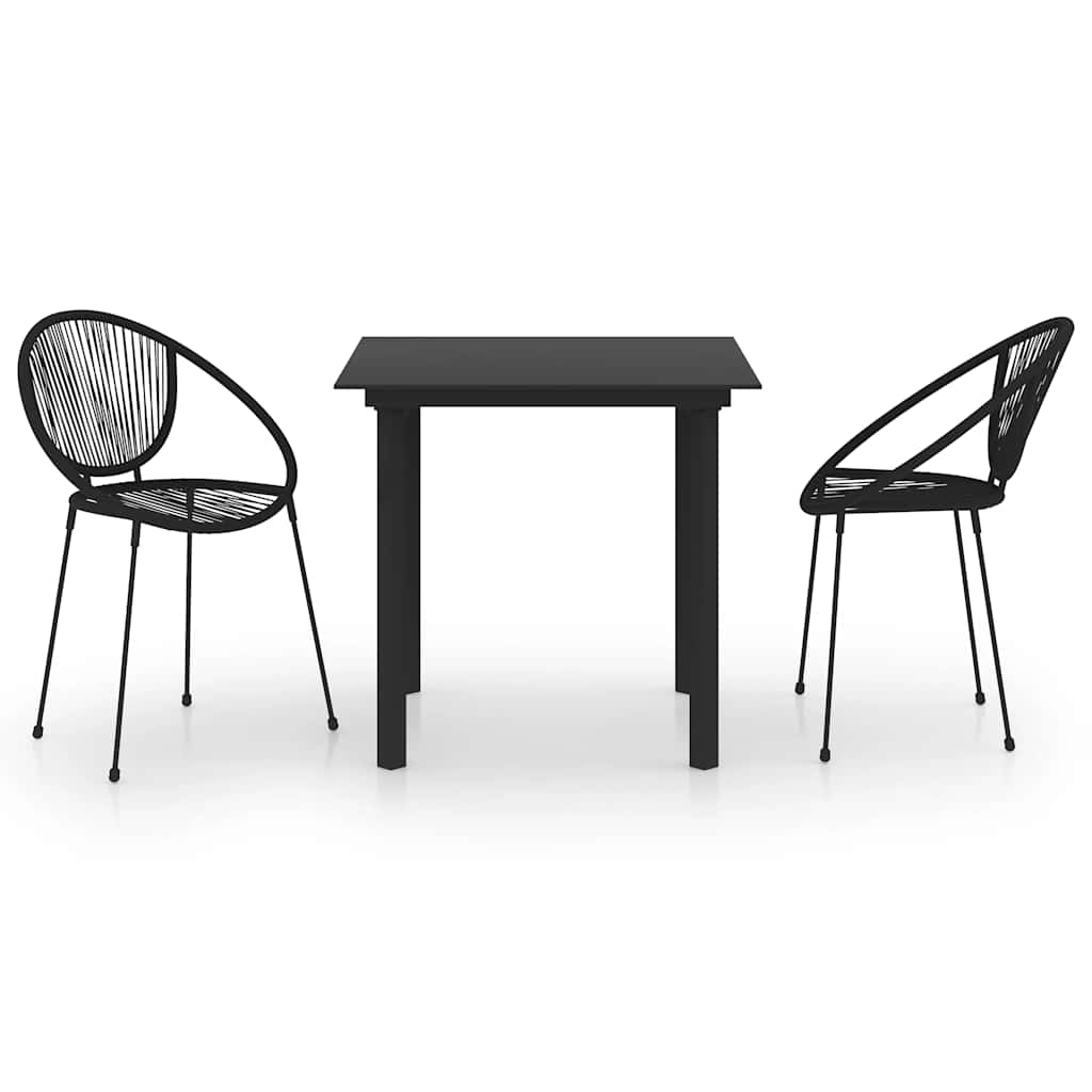 Set da Pranzo da Giardino 3 pz in Rattan PVC Nero | homemem39
