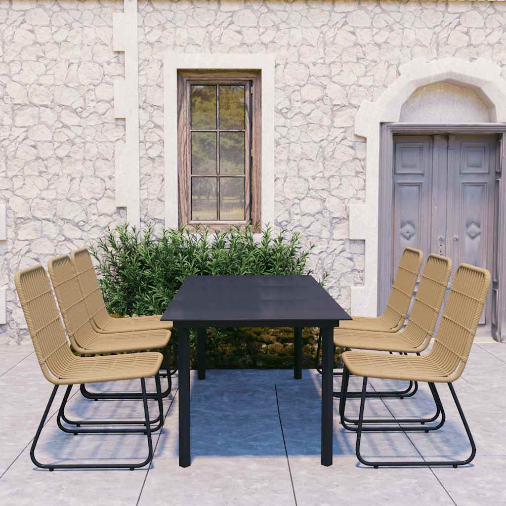 Set da Pranzo da Giardino 7 pz in Polyrattan e Vetro | homemem39