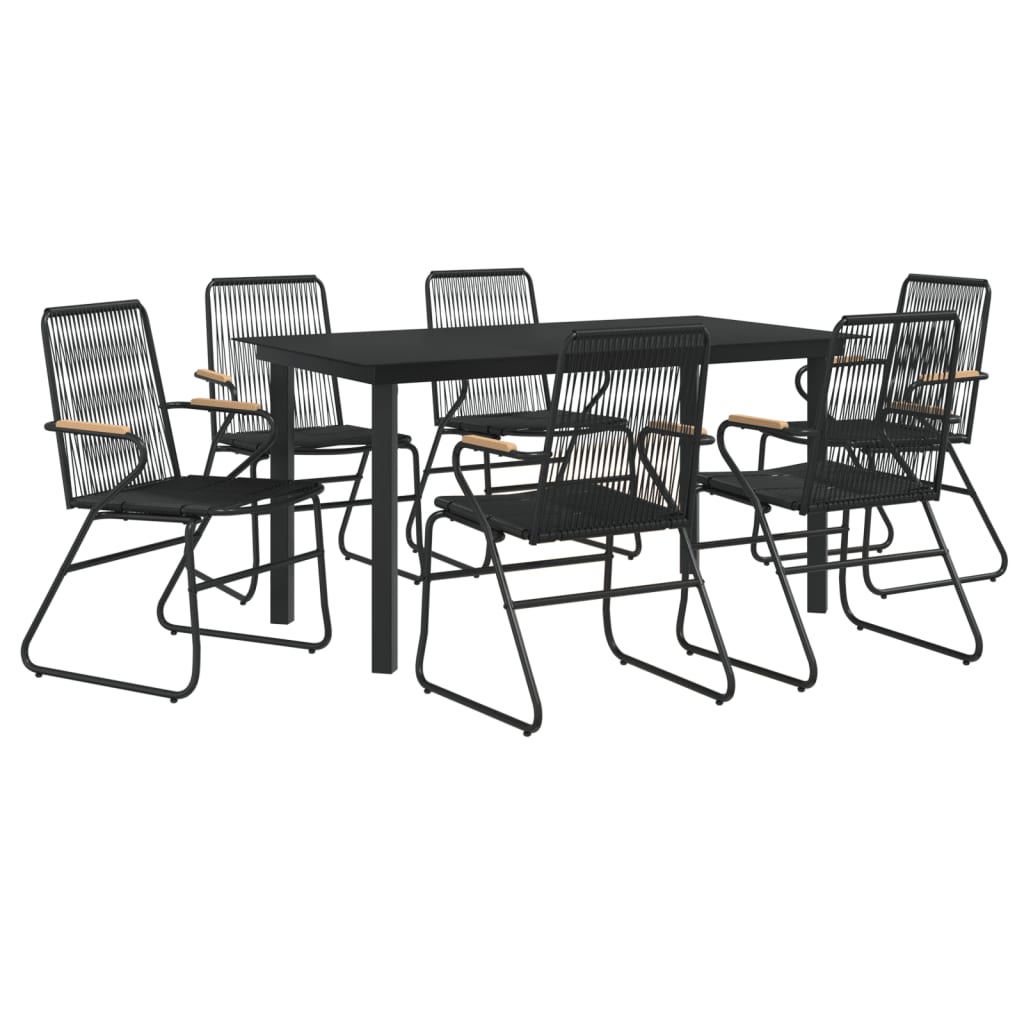 Set da Pranzo da Giardino 7 pz Nero in Rattan PVC | homemem39