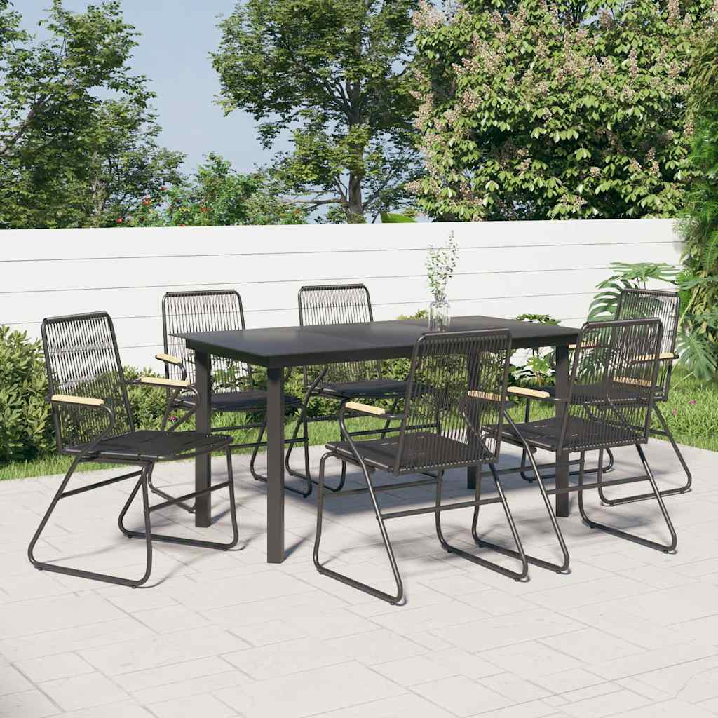 Set da Pranzo da Giardino 7 pz Nero in Rattan PVC | homemem39