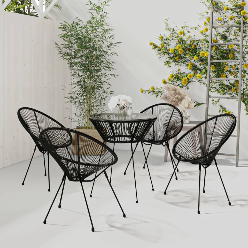 Set da Pranzo per Giardino 5 pz in Rattan PVC Nero - homemem39