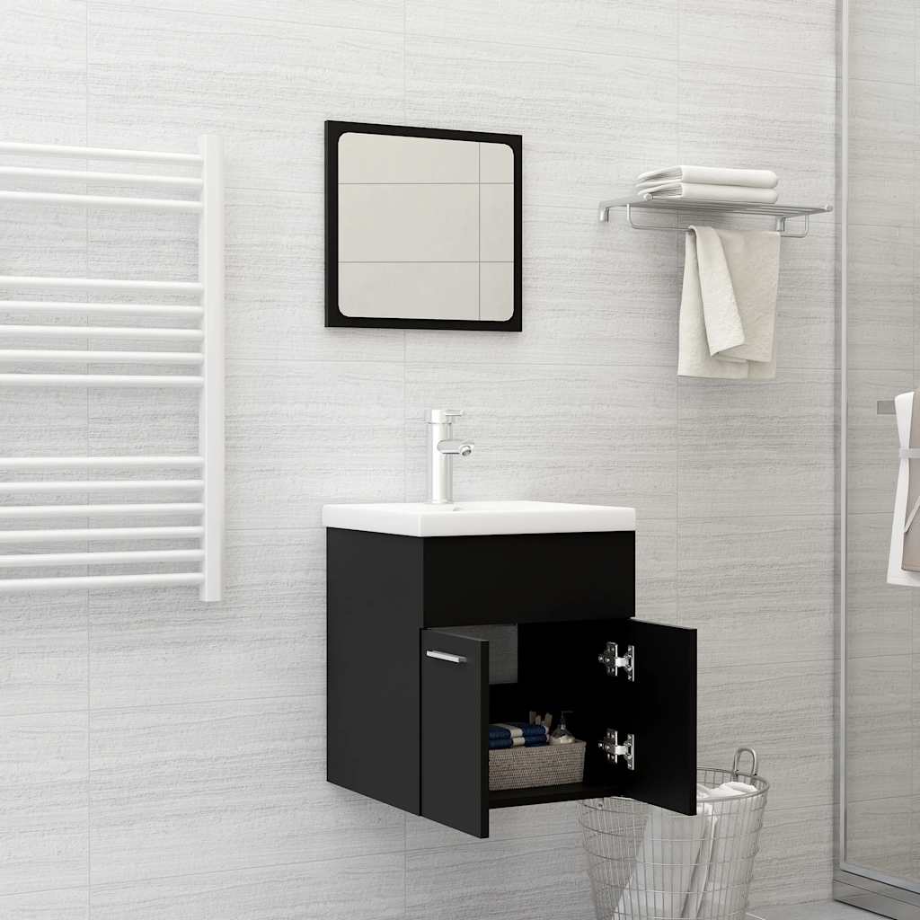 Set Mobili da Bagno 2 pz Nero in Legno Multistrato | homemem39