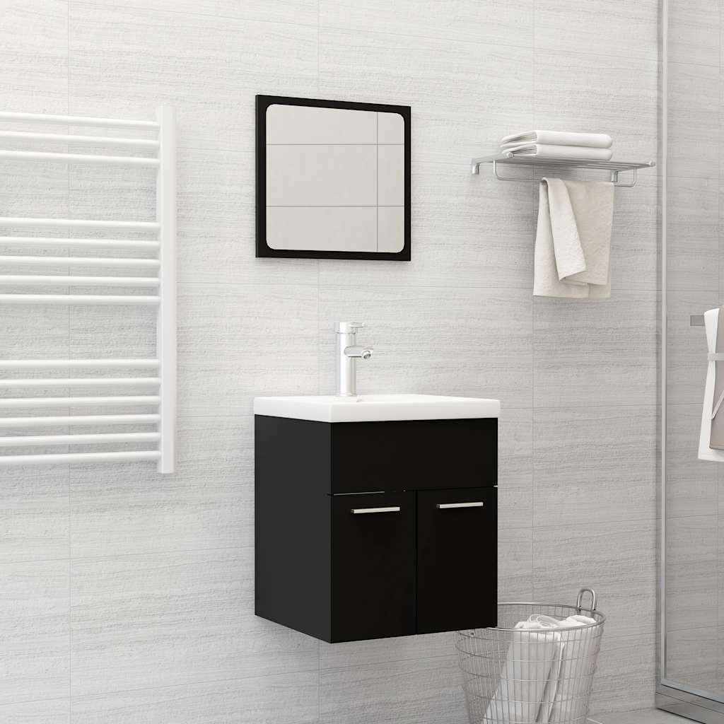 Set Mobili da Bagno 2 pz Nero in Legno Multistrato | homemem39