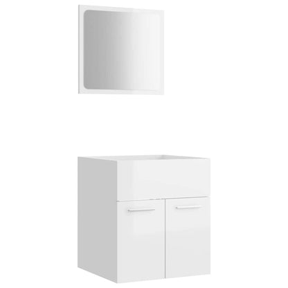 Set Mobili da Bagno 2 pz Bianco Lucido in Legno Multistrato | homemem39