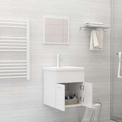 Set Mobili da Bagno 2 pz Bianco Lucido in Legno Multistrato | homemem39