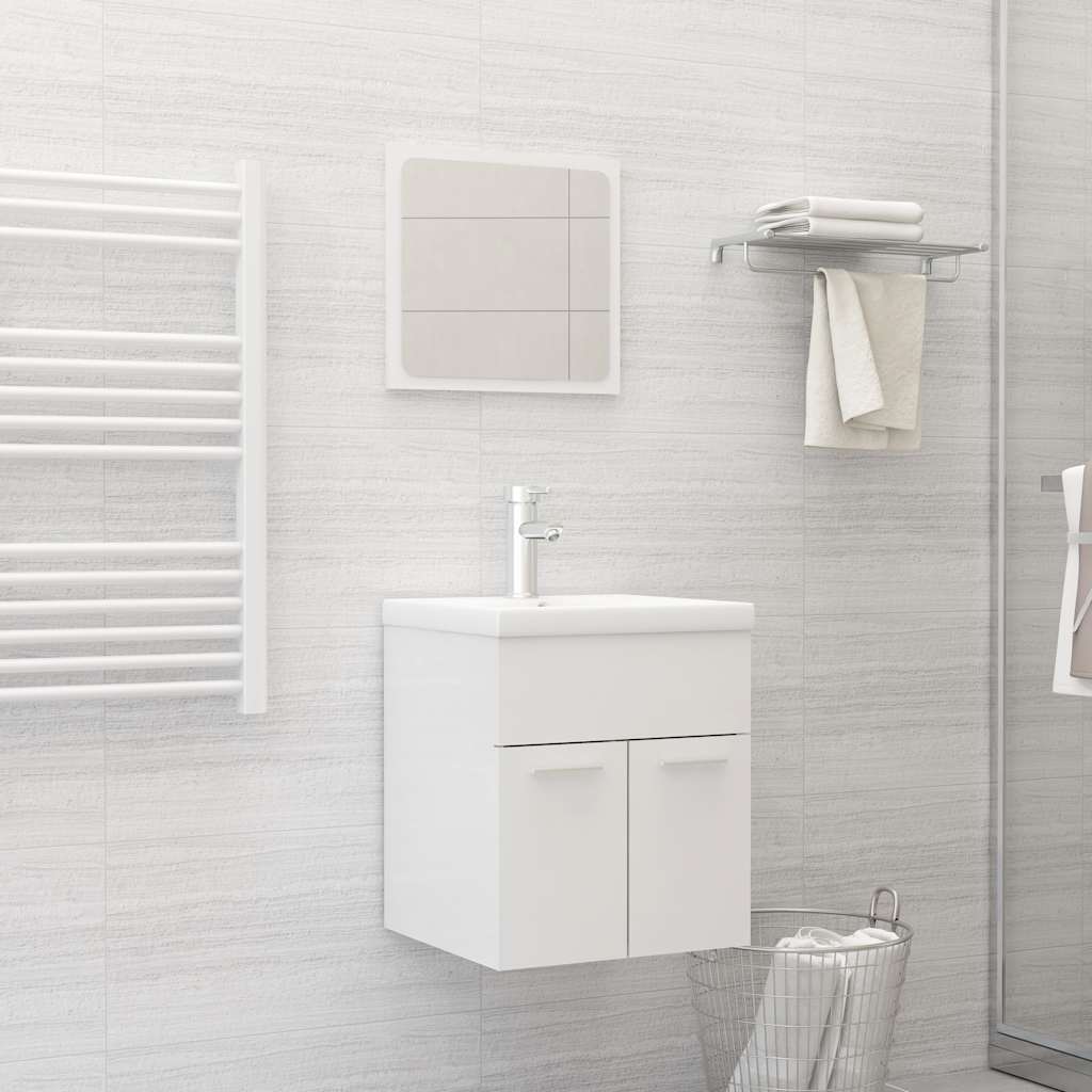 Set Mobili da Bagno 2 pz Bianco Lucido in Legno Multistrato | homemem39