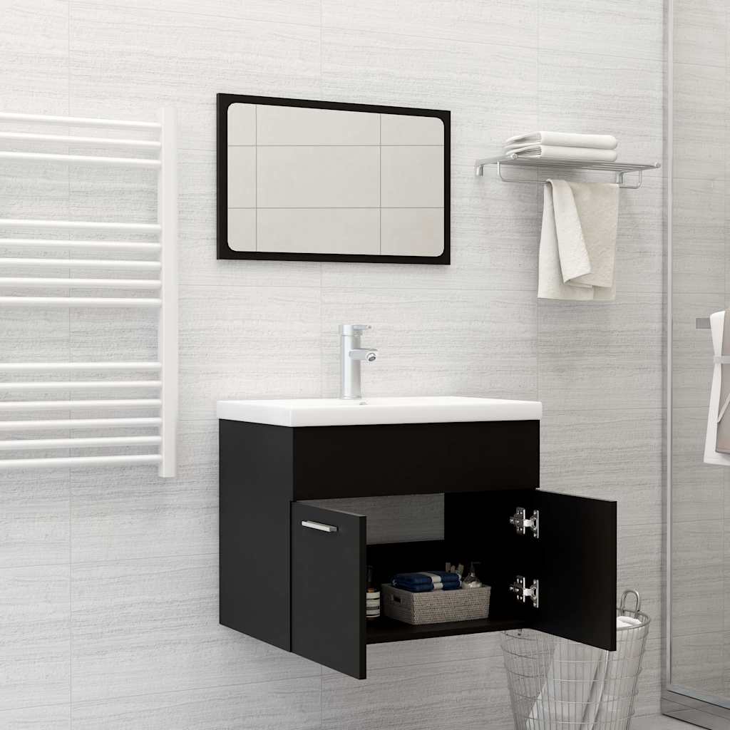 Set Mobili da Bagno 2 pz Nero in Legno Multistrato