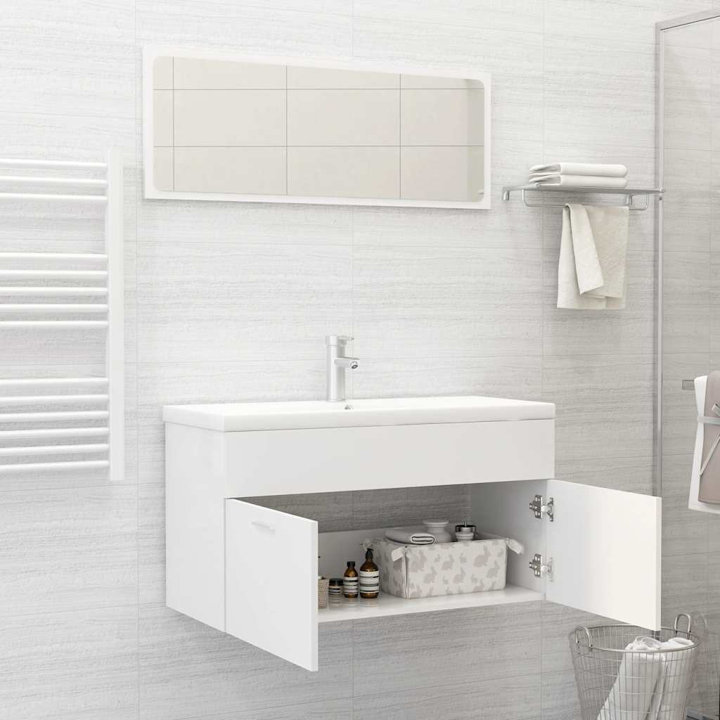 Set Mobili da Bagno 2 pz Bianco in Legno Multistrato | homemem39