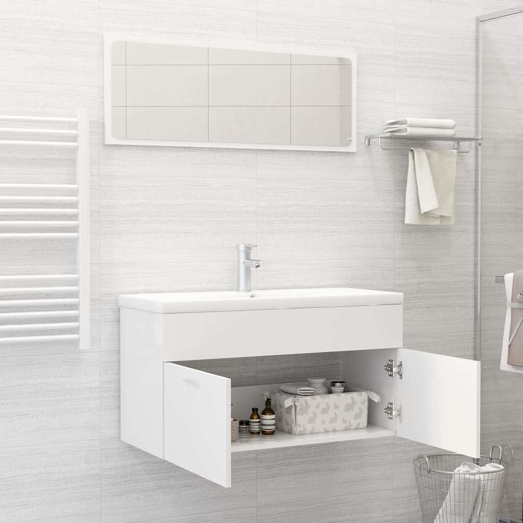 Set Mobili da Bagno 2 pz Bianco in Legno Multistrato