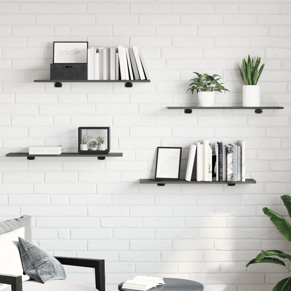 Ripiani per Libreria 8pz Grigio Lucido 80x20x1,5cm Multistrato | homemem39